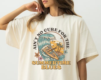 T-shirt d'été rétro, Il n'y a pas de remède contre le blues de l'été T-shirt rétro, T-shirt d'été surdimensionné, Voici le soleil, Vêtements faits main