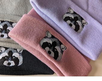 Waschbär Mütze | Bestickte Beanie-Mütze | Gestrickte Tier Mütze | Süße Waschbärmütze | Wintermütze