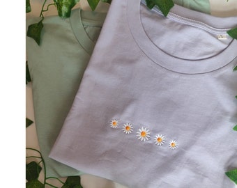 Embroidered Daisies T Shirt, Floral Shirt, Floral Tee, Botanical Shirt, Daisy T Shirt, Embroidered Shirt, Handmade Clothing, T Shirt UK