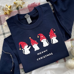 Women&#39;s Meowy Christmas Cats Sweatshirt, Cute Christmas Cats, Christmas Cat Sweatshirt, Christmas Cat Shirt, Merry Catmas, Merry Cats
