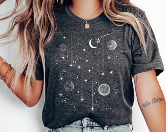 Celestial Moon Phase T-Shirt | Sun Moon Stars Shirt | Planet Graphic Tee | Boho Celestial Shirt | Cosmic Night Sky Tee