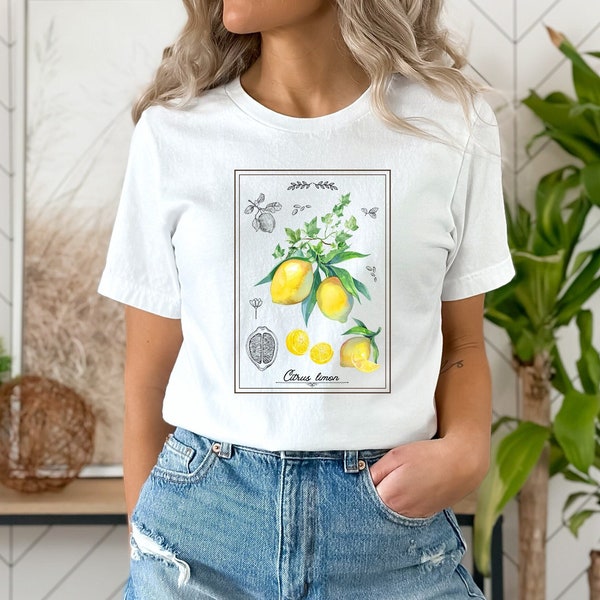 Women's Lemon T-Shirt, Lemon Shirt, Lemon Print, Fruit Shirt, Cottagecore Clothing, Cottagecore Shirt, Aesthetic Clothes, Aesthetic Shirt