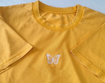 Embroidered Dyed Vintage Butterfly T Shirt, Butterfly Shirt, Butterfly Top, Embroidered Shirt, Embroidered Tee, Butterfly Charm, Handmade