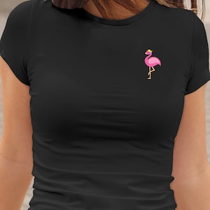 Fitted Black T Shirts Women | Flamingo Shirt | Minimal T Shirt | Summer Top | Simple Fitted Tee