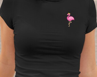 Fitted Black T Shirts Women | Flamingo Shirt | Minimal T Shirt | Summer Top | Simple Fitted Tee