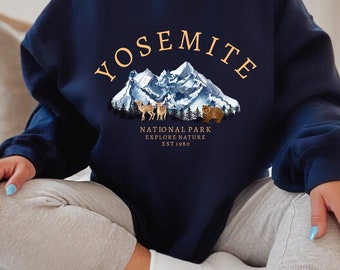 Yosemite National Park Sweatshirt | Vintage Mountain Graphic Crewneck | Nature Lover Hiking Sweatshirt