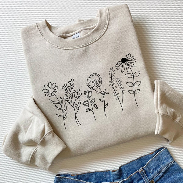 Women's Wildflowers Sweatshirt, Floral Sweatshirt, Flowers Sweatshirt, Wildflower Shirt, Wildflower Sweatshirt, Pretty Gift For Her