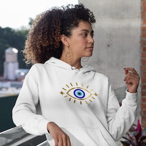 Women's Evil Eye Hoodie, Evil Eye Shirt, Evil Eye Sweatshirt, Evil Eye Charm, Middle East, Middle Eastern Gift, Hamsa Gift