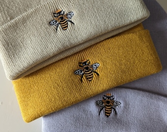 Embroidered Queen Bee Beanie | Cute Bee Hat | Queen Bee Hat | Cottagecore Beanie | Bee Aesthetic Hat | Minimal Embroidery