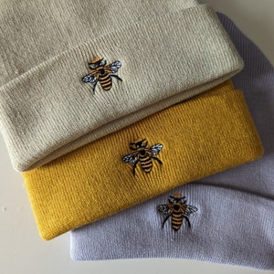 Embroidered Queen Bee Beanie Hat, Queen Bee, Custom Embroidery, Bumble Bee, Honey Bee, Bee Gifts, Knitted Bee Hat, Cute Gifts For Her