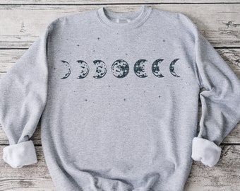 Women's Moon Phases and Stars Sweatshirt. Celestial Sweatshirt, Moon Phases Shirt, Mystical Shirt, Mystical Sweatshirt, Just A Phase Shirt