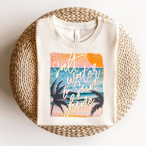 Salt Water and Sunshine T-Shirt, Retro Summer TShirt, Oversized Beach Tee, Beach Shirt, Aesthetic Clothing, Summer Clothing, Handmade Shirt