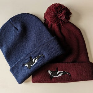 Embroidered Orca Beanie Hat, Orca Gifts, Whale Gifts, Simple Custom Embroidery, Cute Gifts, Knitted Hat, Animal Hat, Handmade