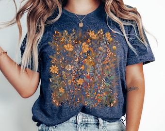 ヴィンテージ風ワイルドフラワーTシャツ｜コテージコア風花柄Tシャツ｜ボタニカルフラワーシャツ｜自然をモチーフにしたトップス