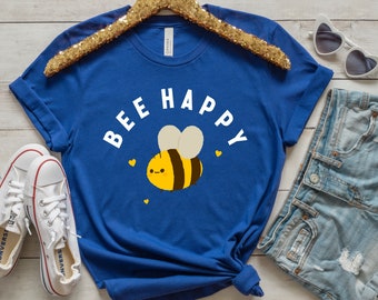 Women's Bee Happy T-Shirt, Bee T Shirt, Bee Gifts, Oversized Positivity Tee, Oversized T Shirt, Self Love, Happiness, Bee Shirt, Bumble Bee