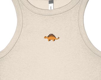 Camiseta sin mangas con bordado de dinosaurio / Camiseta corta estilo "Looky Crop Tank" / Top ajustado estilo "Y2K" / Camisa con bordado minimalista / Top estético de verano