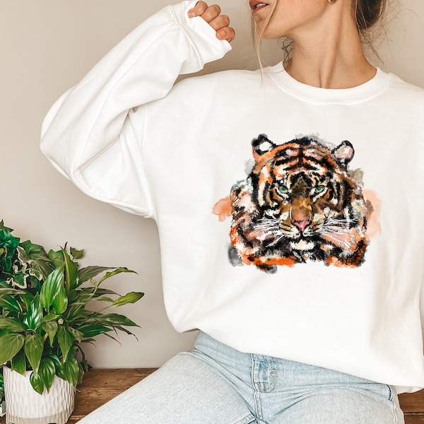 Women's Watercolour Tiger Sweatshirt, Tiger Hoodie, Tiger Gifts, Tiger Shirt, Tiger Eye, Tiger Prints, Tiger Eye Necklace, Tiger Eye Ring