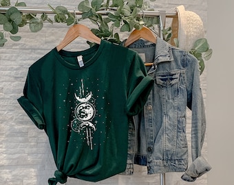 Celestial Moon and Stars T-Shirt, Mystical Shirt, Celestial Shirt, Celestial T Shirt, Boho T Shirt, Boho Moon Shirt, Boho Gifts, Boho Tee