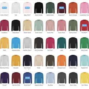 Pu&ograve; includere: Una tabella di 36 maglie a maniche lunghe di diversi colori. Le maglie sono disposte in una griglia di sei righe e sei colonne. Ogni maglia ha un colore diverso e un nome stampato sotto.