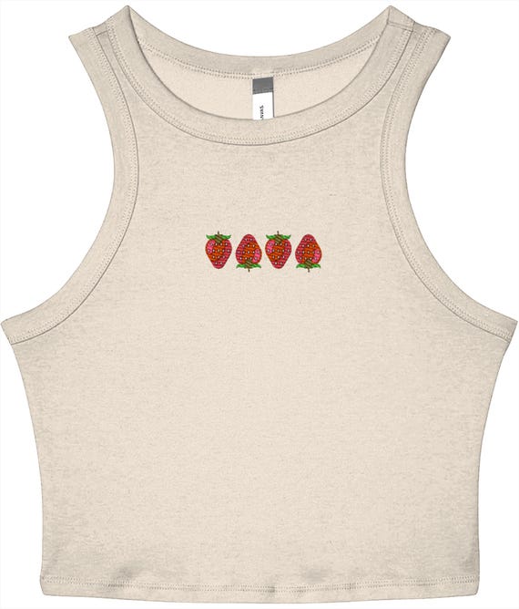 Embroidered Strawberry Tank Top | Cute Strawberry Crop Top | Coquette Aesthetic Top | Baby Tee Style Tank | Cute Summer Top