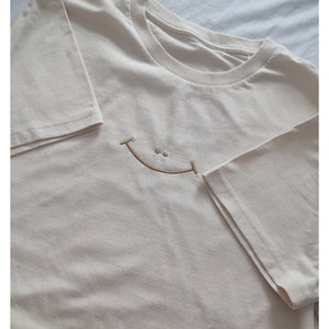 Embroidered Smiley Face T-Shirt, Embroidered Shirt, Sustainable T Shirt, Sustainable Clothing, T Shirt Yam, T Shirt UK, Handmade Clothing