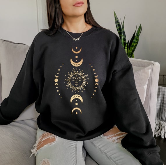 Golden Sun and Moon Boho Mystical Celestial Sweatshirt, Mystical Shirt, Celestial Shirt, Boho Sweatshirt, Boho Gifts, Pretty Gifts For Her