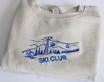 Sudadera bordada del club de esquí / Sudadera vintage de esquí / Camiseta de cuello redondo para après-ski / Camiseta de esquí alpino / Regalo de esquí de invierno