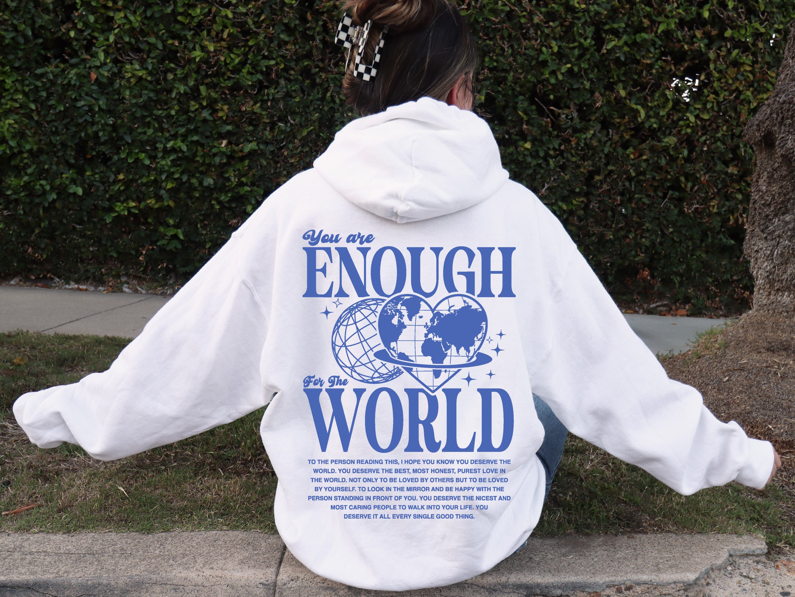You Are Enough For The World Graphic Hoodie, Retro Back Print Self Affirmation Hoodie, Self Care Gifts, Positivity Gifts, Self Love Club