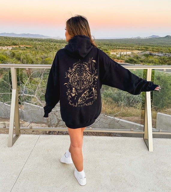 Crouching Tiger Hoodie | Tiger Graphic Hoodie | Big Cat Hoodie | Gold Tiger Print Hoodie | Animal Streetwear Hoodie | Tiger Sweatshirt