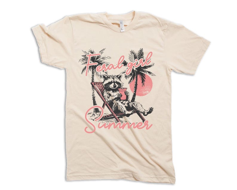 Sommartröja med vildflickor | Rolig tvättbjörns-T-shirt | Söt panda-T-shirt | Fånig djurtröja | Sommartröja med slogan bild 6
