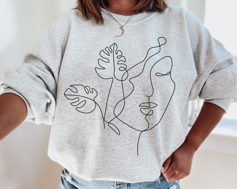 Abstract Face Sweatshirt | One Line Art Jumper | Monstera Leaf ...