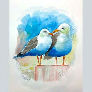 Original watercolor bird seagull maritime sea ocean North Sea Baltic Sea sea gift seagull gulls