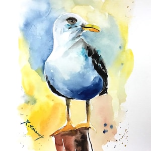 Original Watercolor Bird No.3 Seagull seagull bird maritime sea Baltic Sea North Sea gift seagull bird handmade