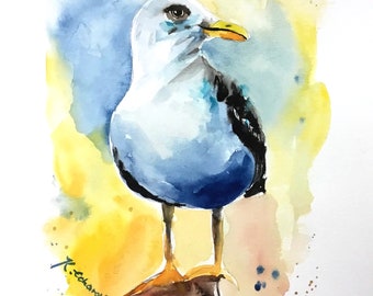 Original Watercolor Bird No.3 Seagull seagull bird maritime sea Baltic Sea North Sea gift seagull bird handmade