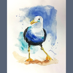Original watercolor bird seagull maritime sea ocean North Sea Baltic Sea sea gift seagull
