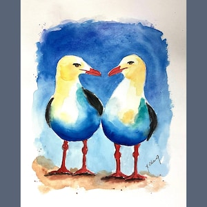 Original watercolor seagulls seagull bird maritime sea Baltic Sea North Sea gift seagull bird handmade gift ocean seagulls
