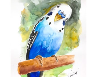 Watercolor Original Bird Parakeet Bird 3 Budgies Animal Animal Pet