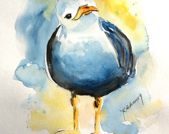 Original Aquarell Vogel Nr.4 Seemöwe seagull bird maritim sea