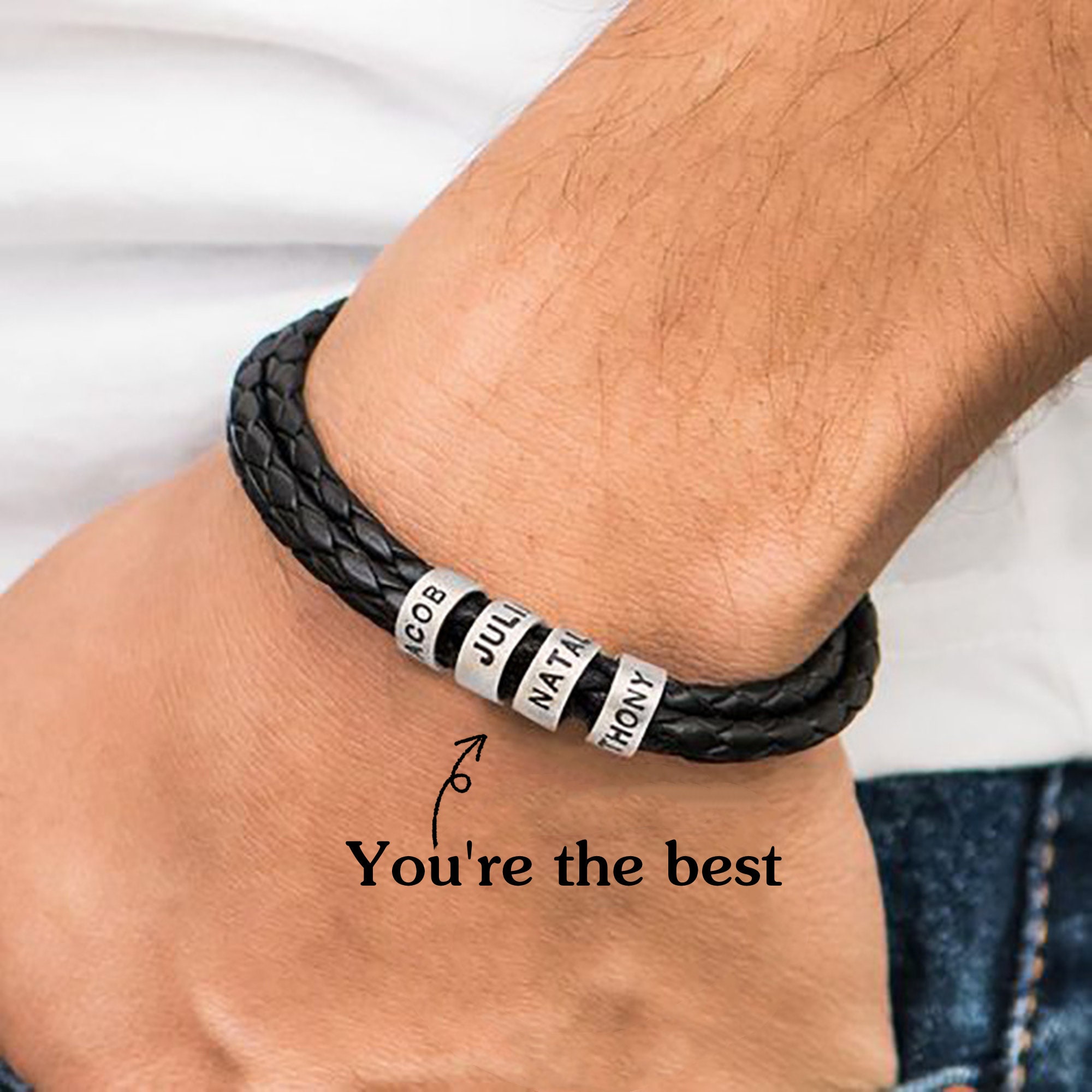 Mens Bracelet Engraved Bead Name Bracelet Personalized Mens Etsy UK