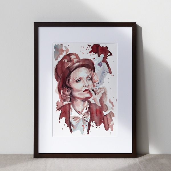 Weinmalerei Kunstdruck -Marlene Dietrich mit Wein gemalt