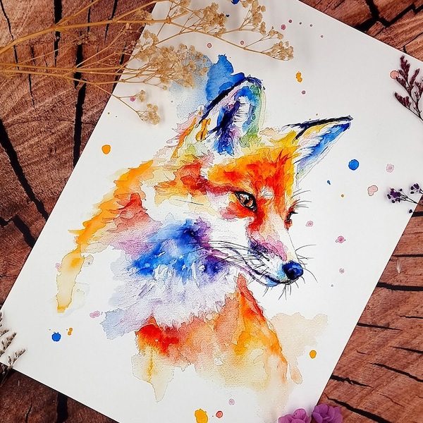 Bunter abstrakter Aquarell-Kunstdruck von Fuchs Finja -Moderne Kunst