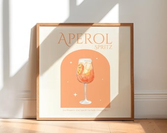 Aperol Spritz Cocktail Square Print •  Cocktail Poster •  Bar Cart Wall Art Print •  Trendy Kitchen Print  • Cocktail Bar Cart Print