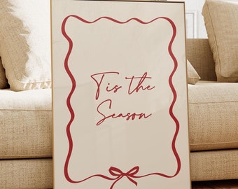 Tis The Season Trendy Christmas Red Print, Christmas Wall Art, Holiday Wall Decor, Trendy Printable Art, Christmas Poster