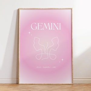 Gemini Print Instant Digital Download Poster, Gradient Gemini Poster, Gemini Zodiac Wall Art, Zodiac Poster, Star Sign Print