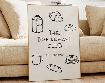 Breakfast Club Poster •  Coffee Print Poster •  Minimalistic Kitchen Wall Art • Aesthetic Kitchen Wall Art • Breakfast Sketch Poster