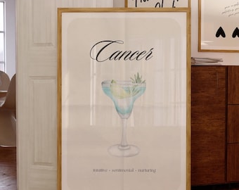 Cancer Print Instant Digital Download Poster, Cancer Cocktail Drink Poster, Cancer Zodiac Wall Art, Zodiac Poster, Star Sign Print