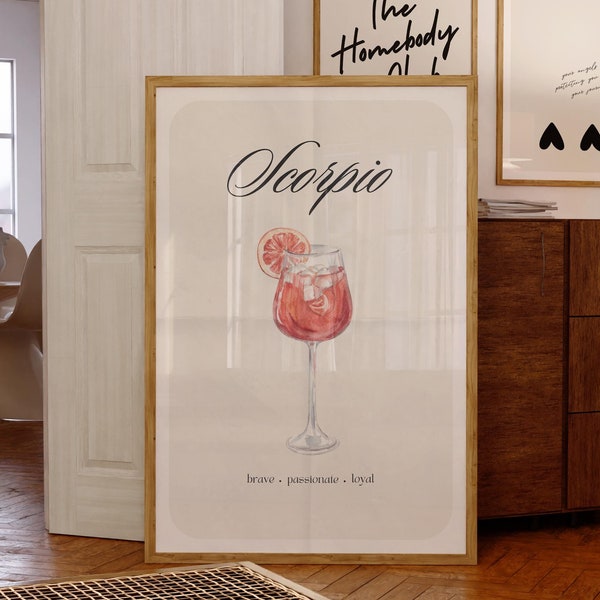 Scorpio Print Instant Digital Download Poster, Scorpio Cocktail Drink Poster, Scorpio Zodiac Wall Art, Zodiac Poster, Star Sign Print