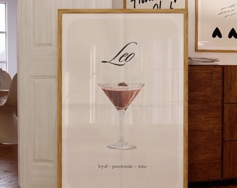 Leo Print Instant Digital Download Poster,  Leo Espresso Martini Cocktail Drink Poster, Leo Zodiac Wall Art, Zodiac Poster, Star Sign Print