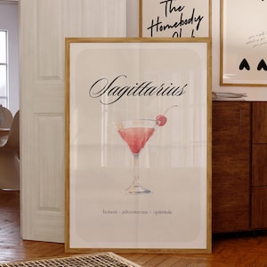 Póster de descarga digital instantánea con impresión de Sagitario, póster de bebida de cóctel de Sagitario, arte de pared del zodíaco de Sagitario, póster del zodíaco