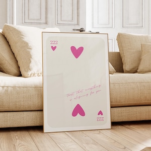 Afdruk speelkaart felroze, nummer 222 poster instant digitale download, nummer poster, engel nummer kunst aan de muur